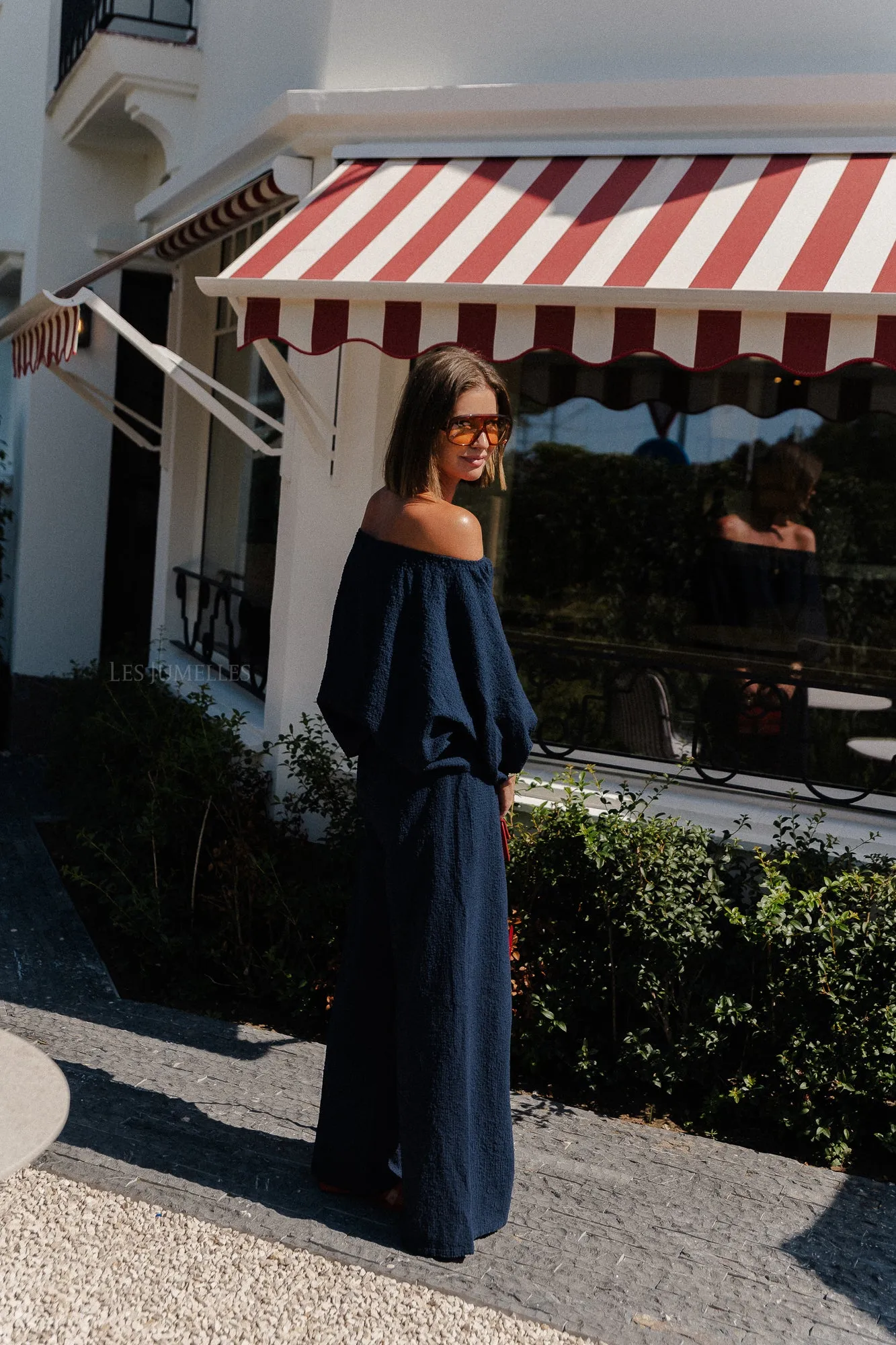 Mabel off shoulder blouse navy