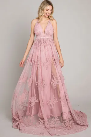 Mauve Velvet Print Maxi Dress