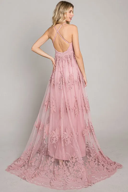 Mauve Velvet Print Maxi Dress