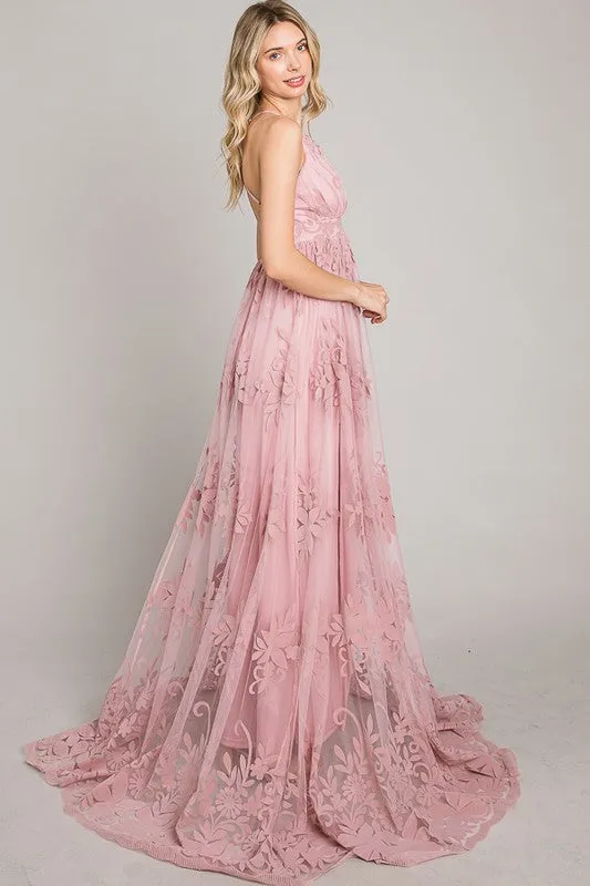 Mauve Velvet Print Maxi Dress