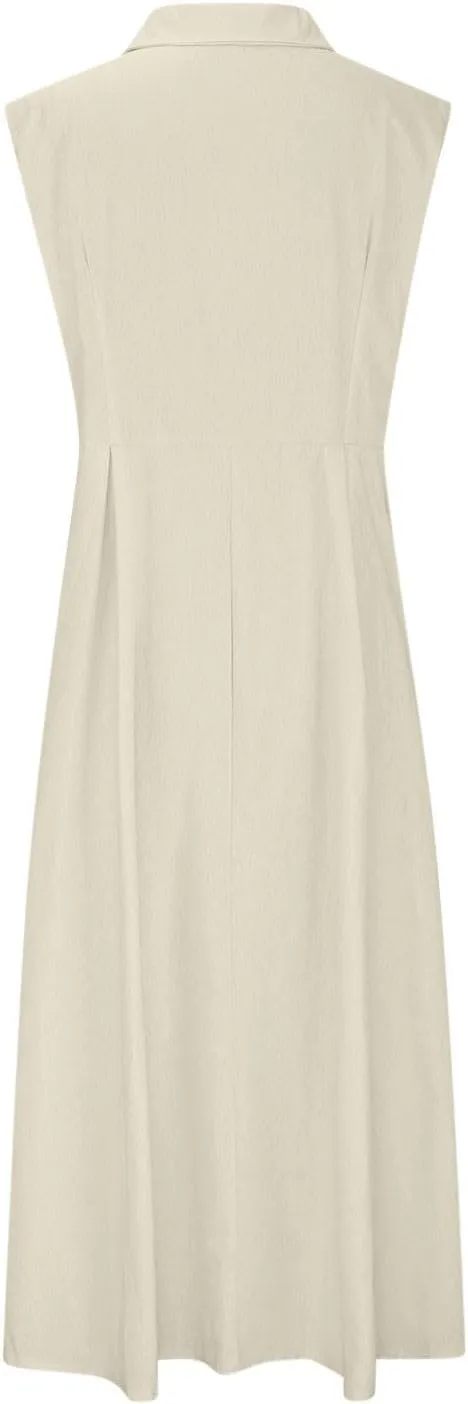 Maxi Dresses for Women 2025 Summer Elegant Linen Dress Sleeveless Button V Neck Collar Casual Beach Long Dresses