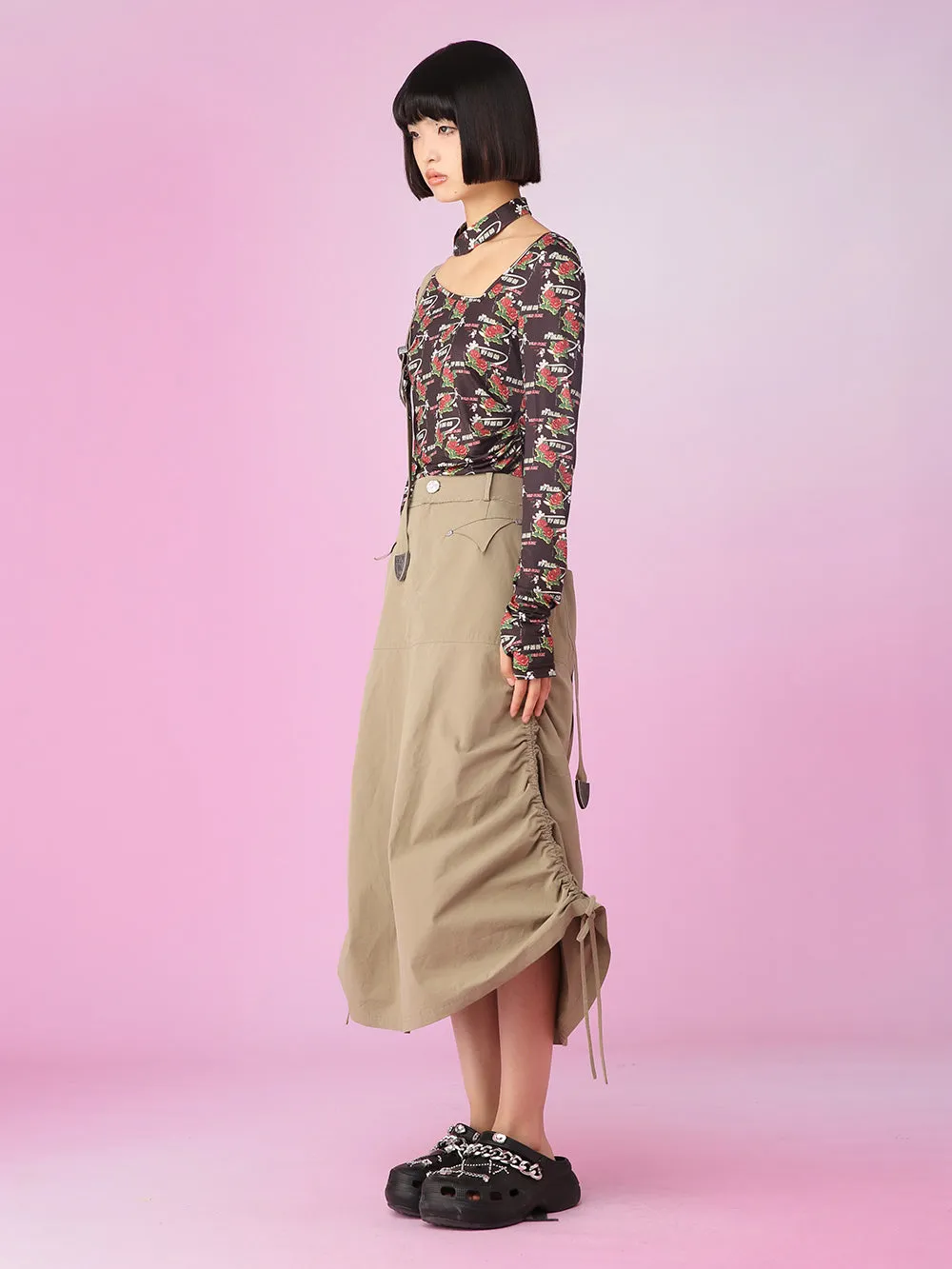MUKZIN Long Classic Khaki Loose All-match Suspender Skirts