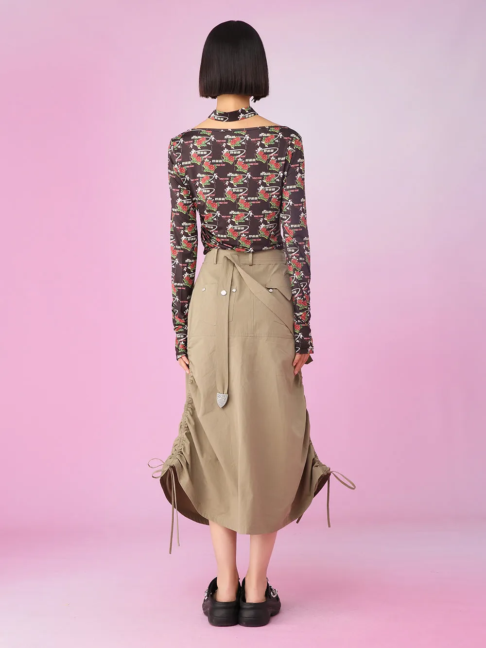 MUKZIN Long Classic Khaki Loose All-match Suspender Skirts