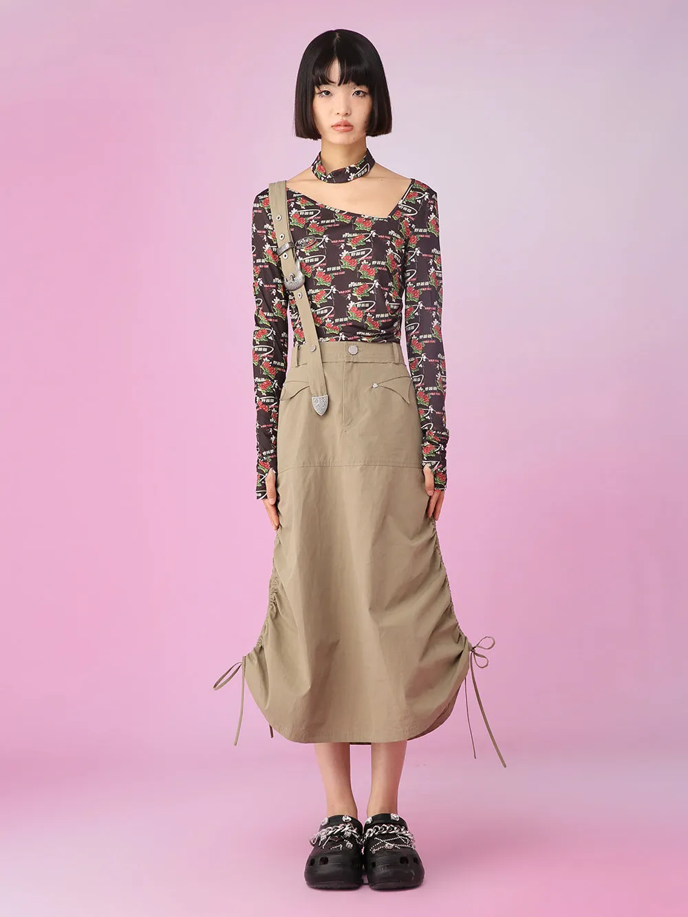 MUKZIN Long Classic Khaki Loose All-match Suspender Skirts