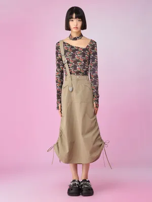 MUKZIN Long Classic Khaki Loose All-match Suspender Skirts
