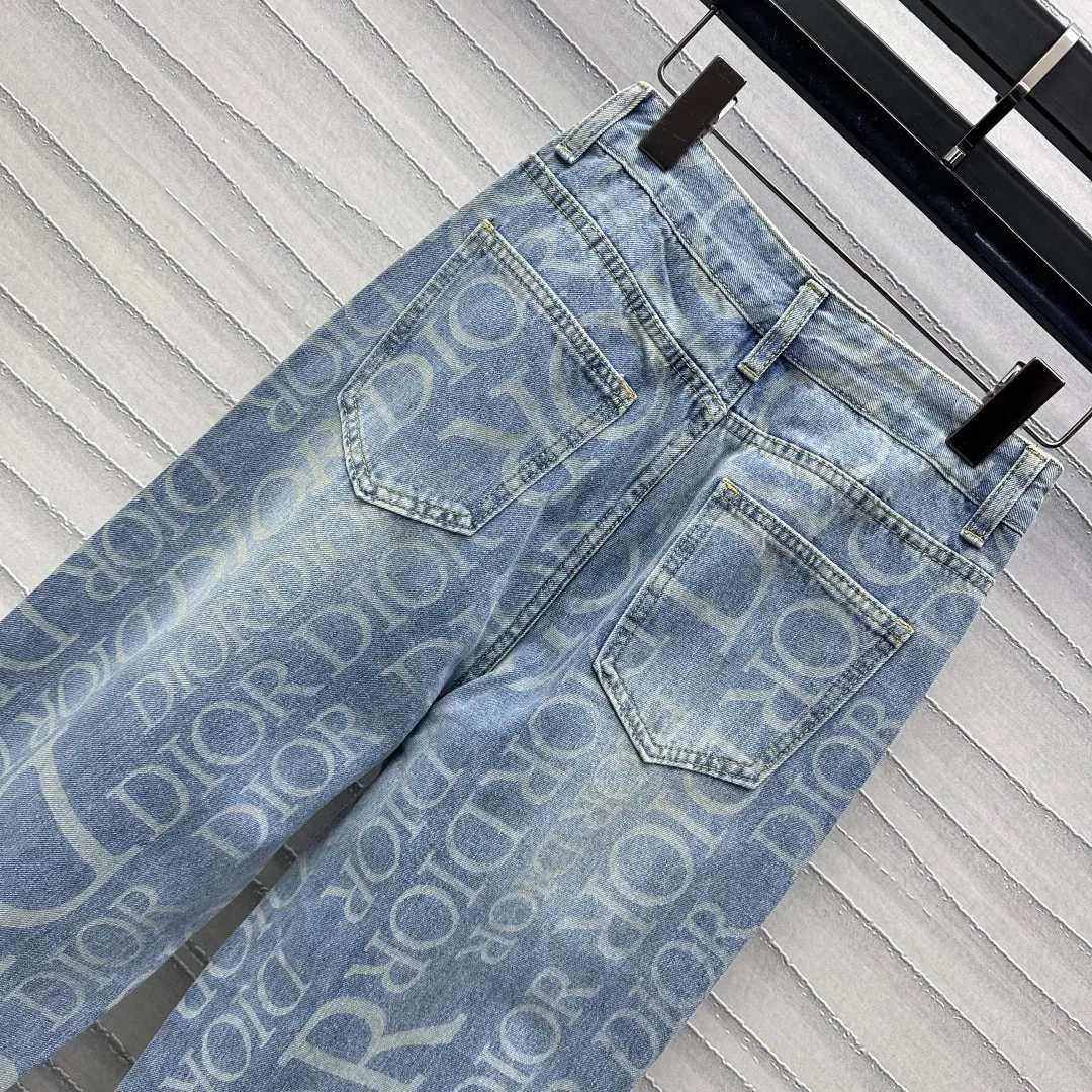 New Arrival Printed Denim Straight Leg Pants