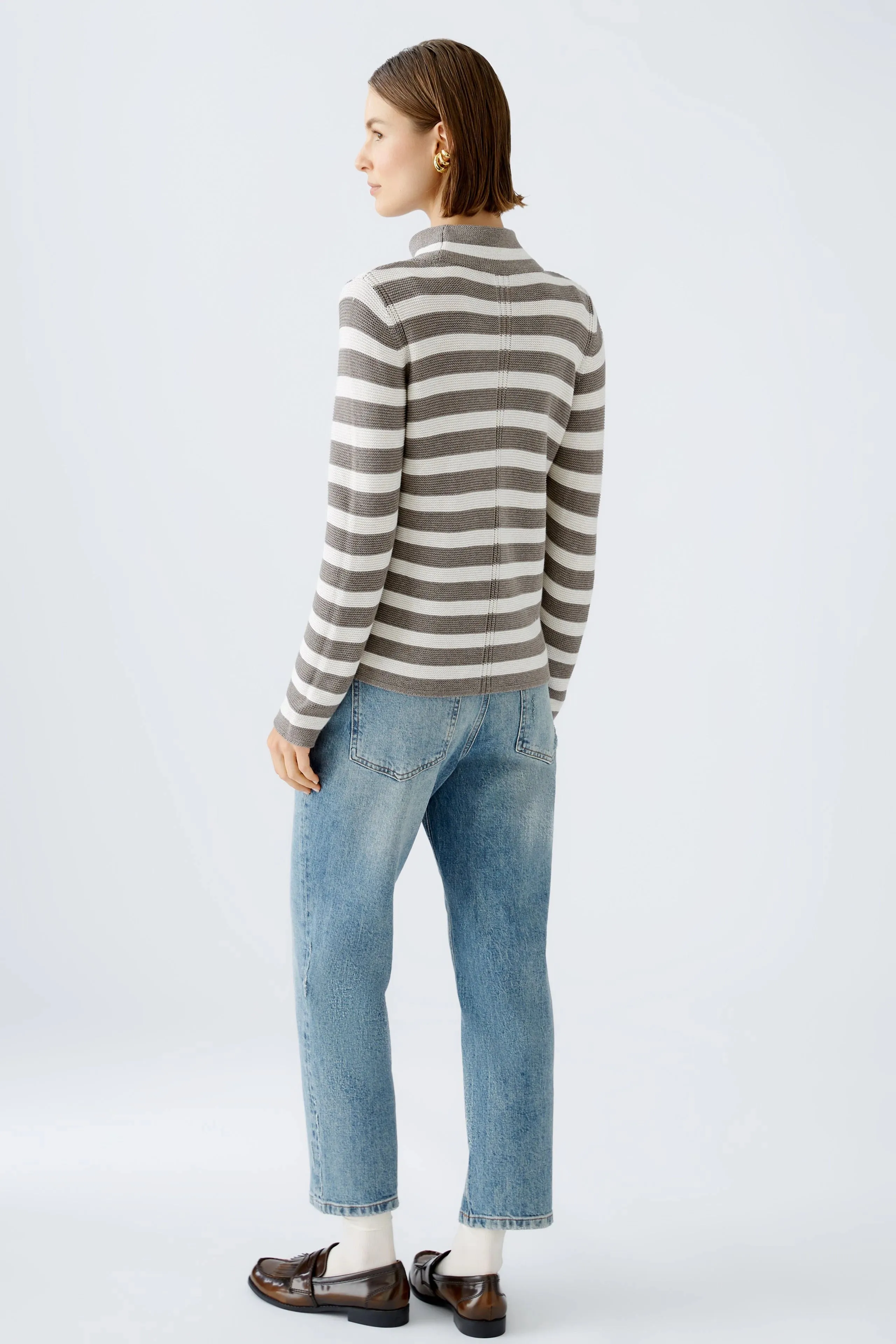 Oui Striped Cotton Mock Neck Sweater