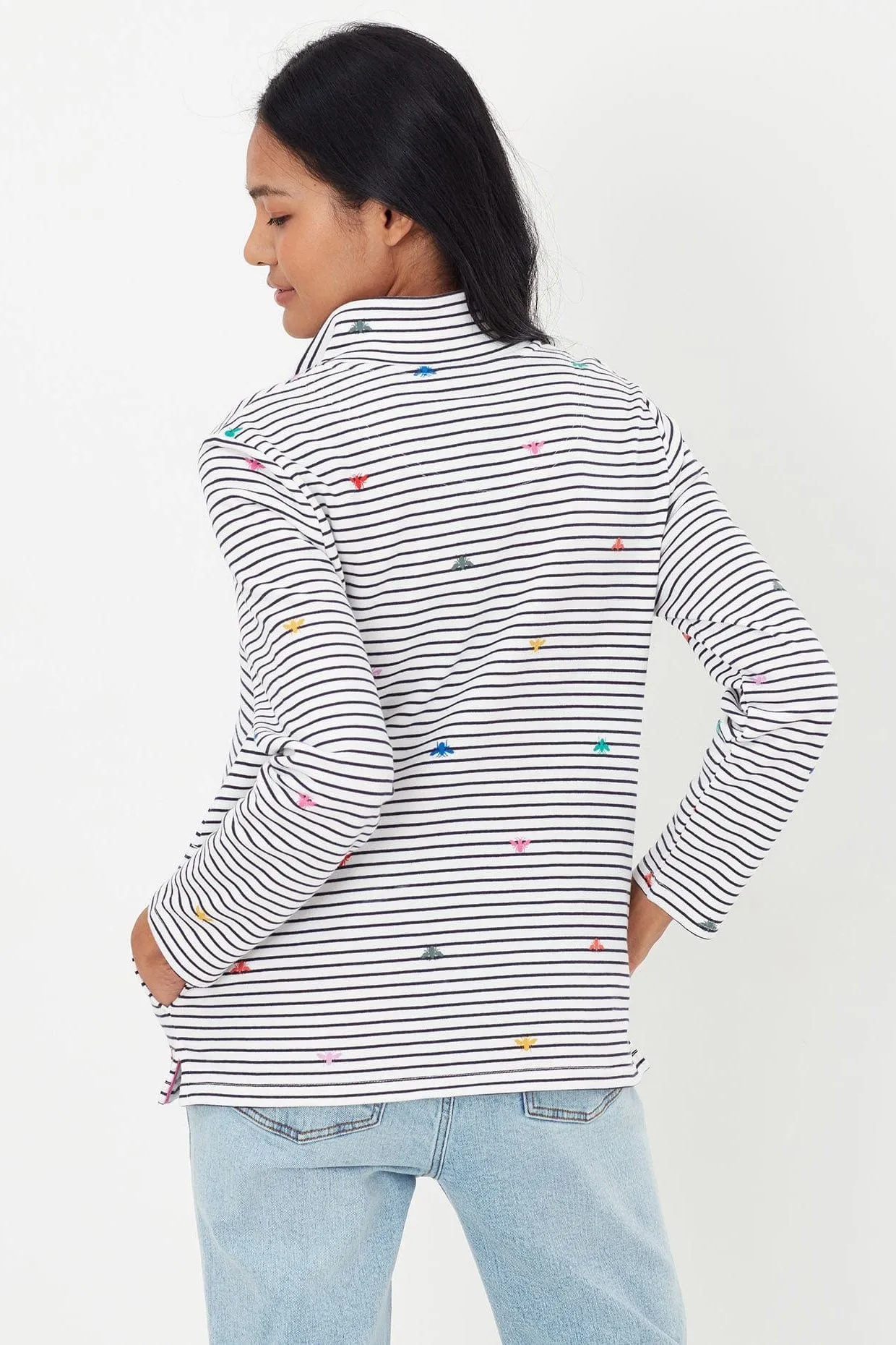 Pip Print Casual Half Zip Sweatshirt - Rainbow Bees Stripe