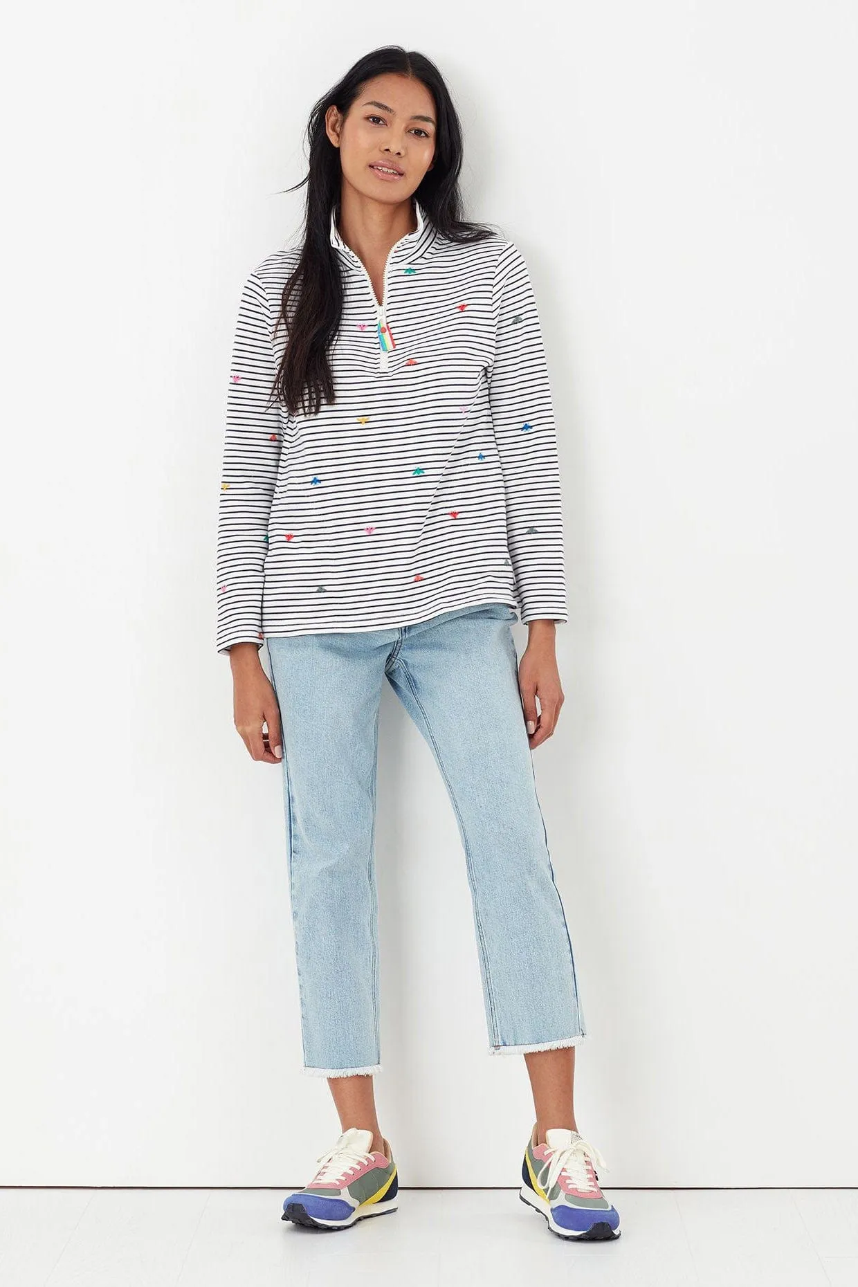 Pip Print Casual Half Zip Sweatshirt - Rainbow Bees Stripe