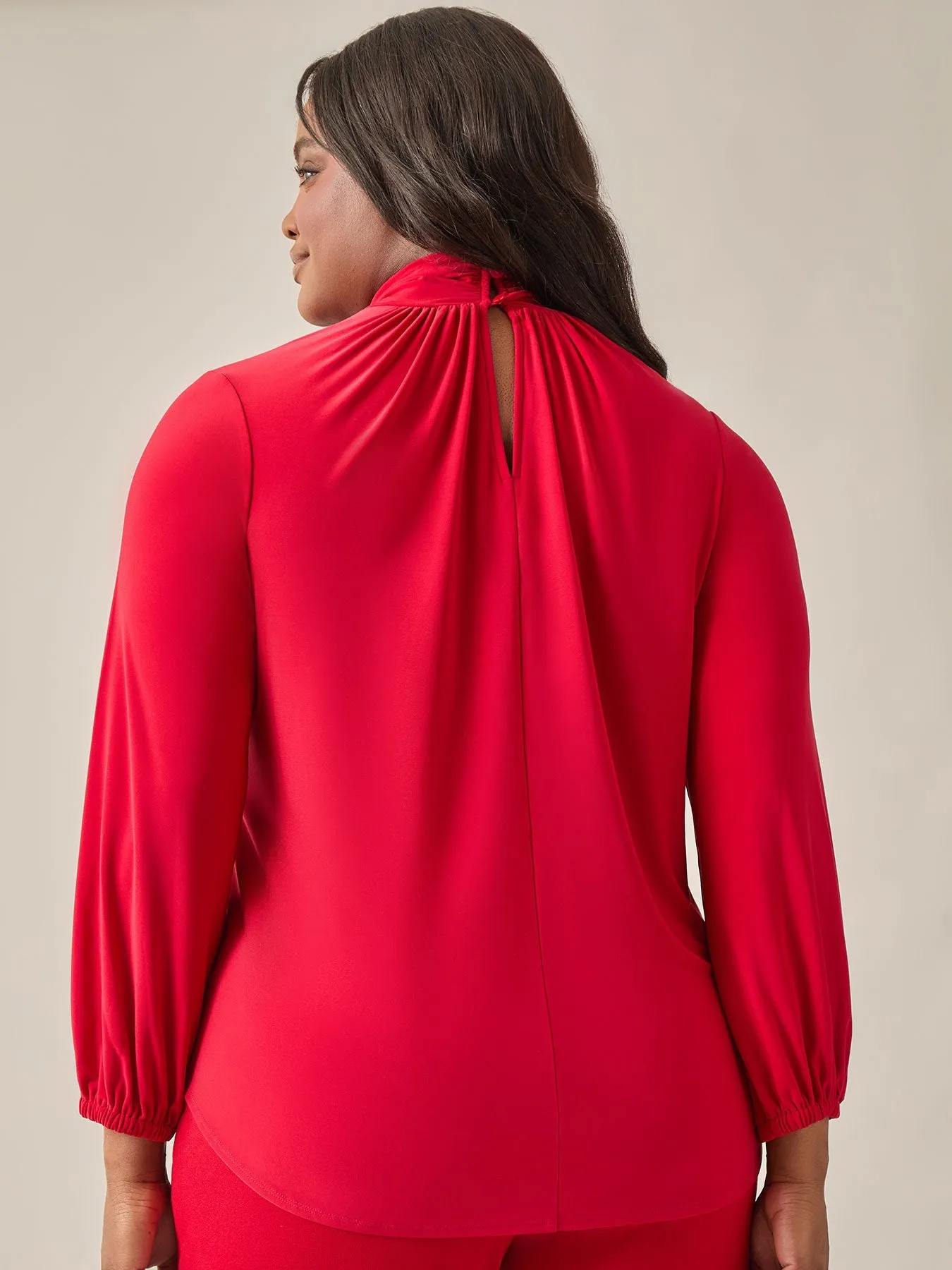 Plus Size Twist Neck Knit Blouse, Crimson