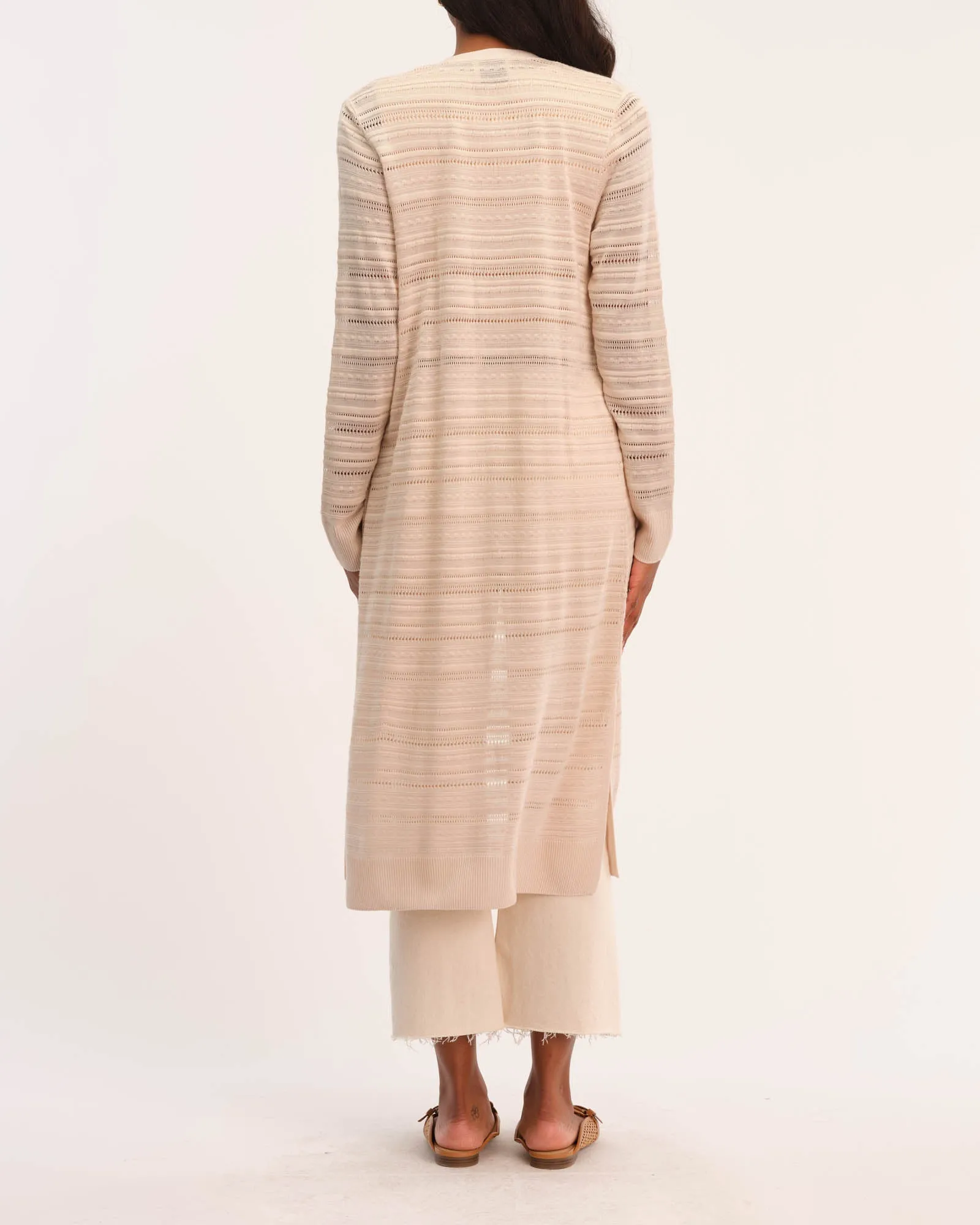Pointelle Texture Stitch Long Cardigan