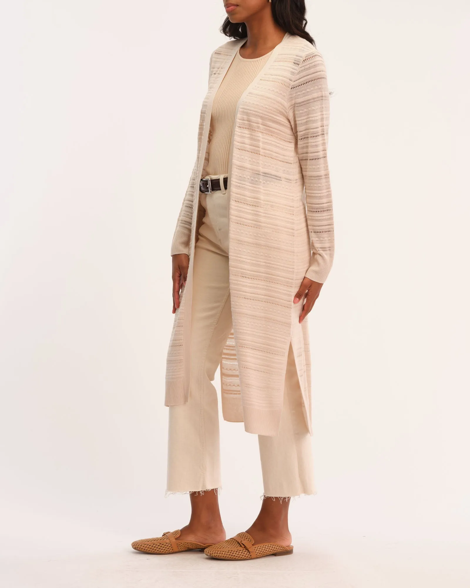 Pointelle Texture Stitch Long Cardigan