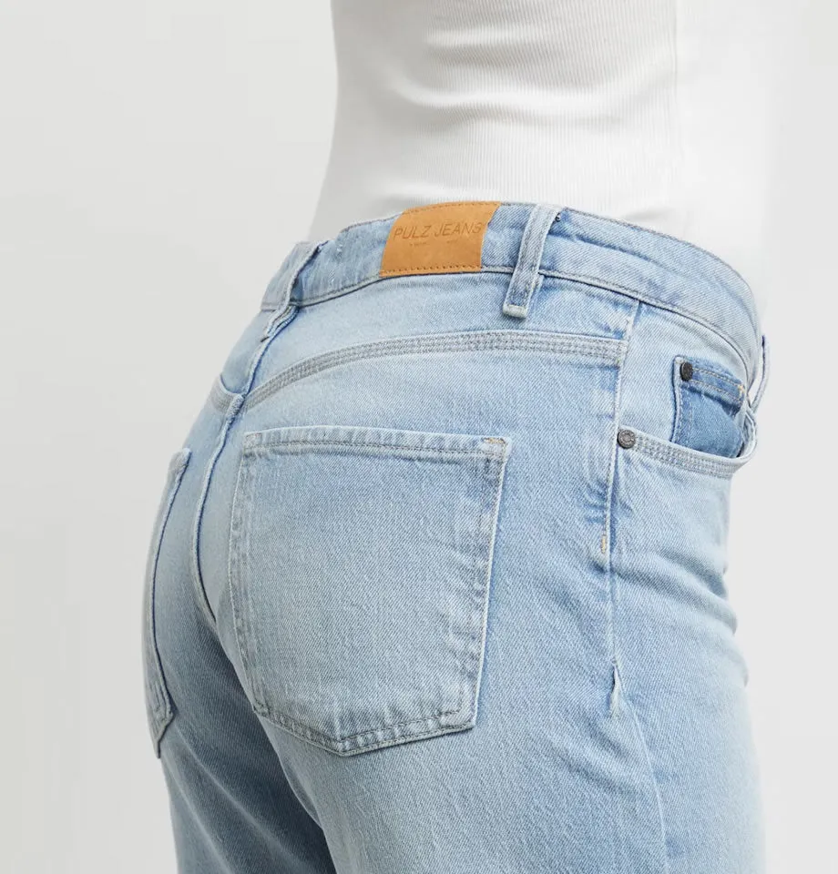 Pulz Jeans Vega; Ultra High Waist, Wide Leg, Light Blue Denim