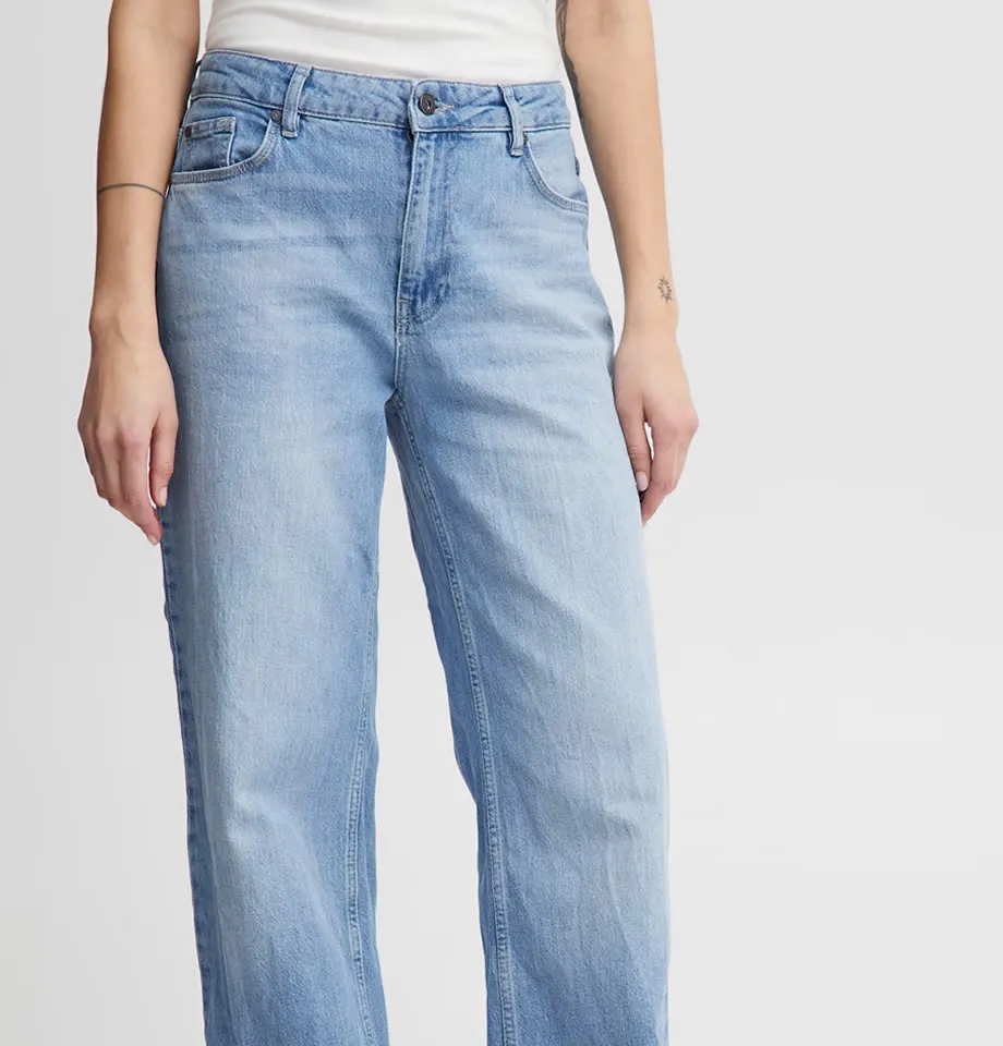 Pulz Jeans Vega; Ultra High Waist, Wide Leg, Light Blue Denim