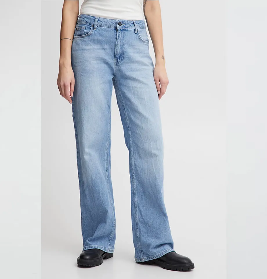 Pulz Jeans Vega; Ultra High Waist, Wide Leg, Light Blue Denim