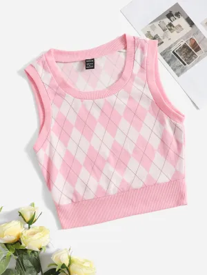 Qutie Argyle Print Tank Top