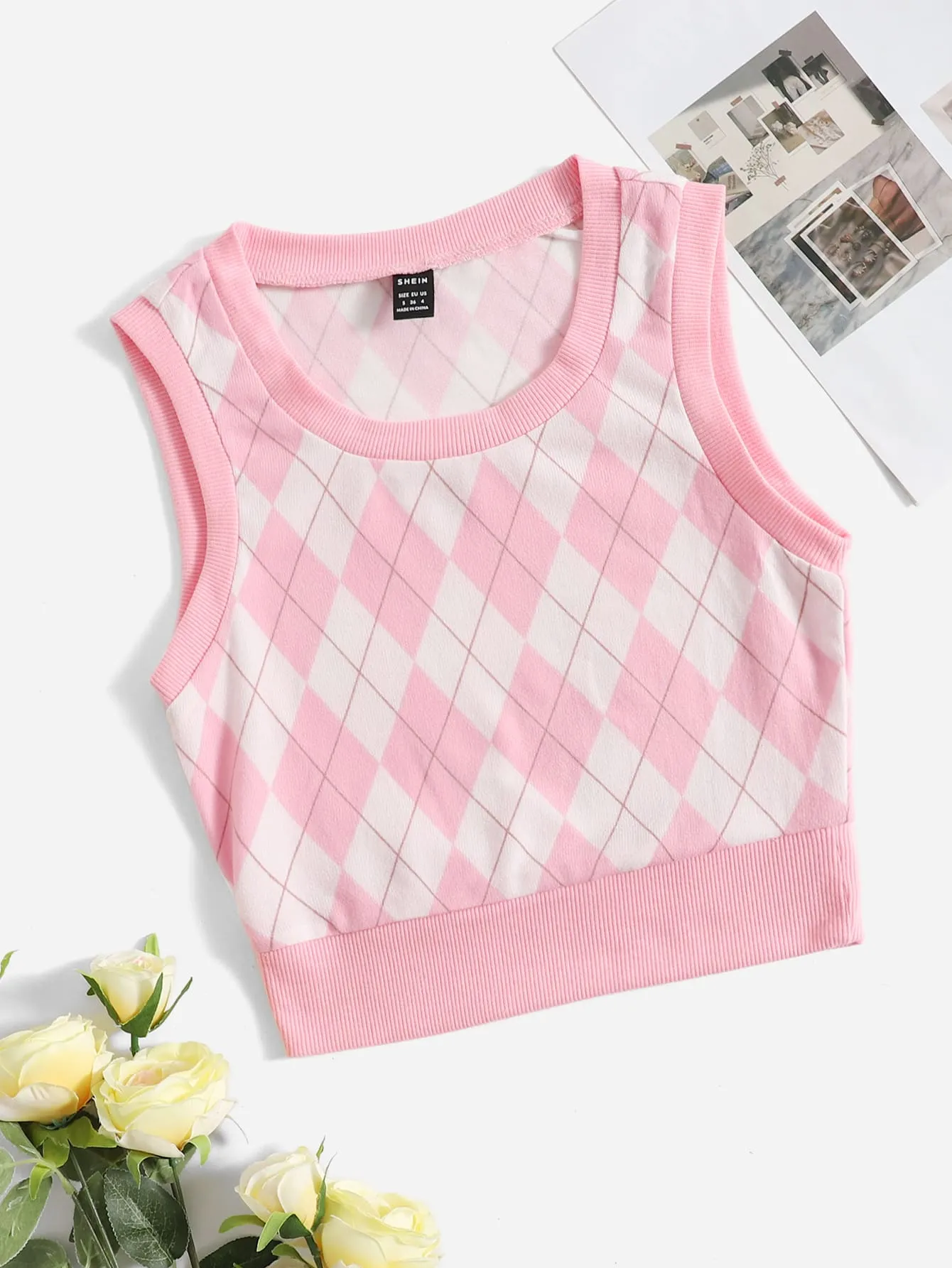 Qutie Argyle Print Tank Top