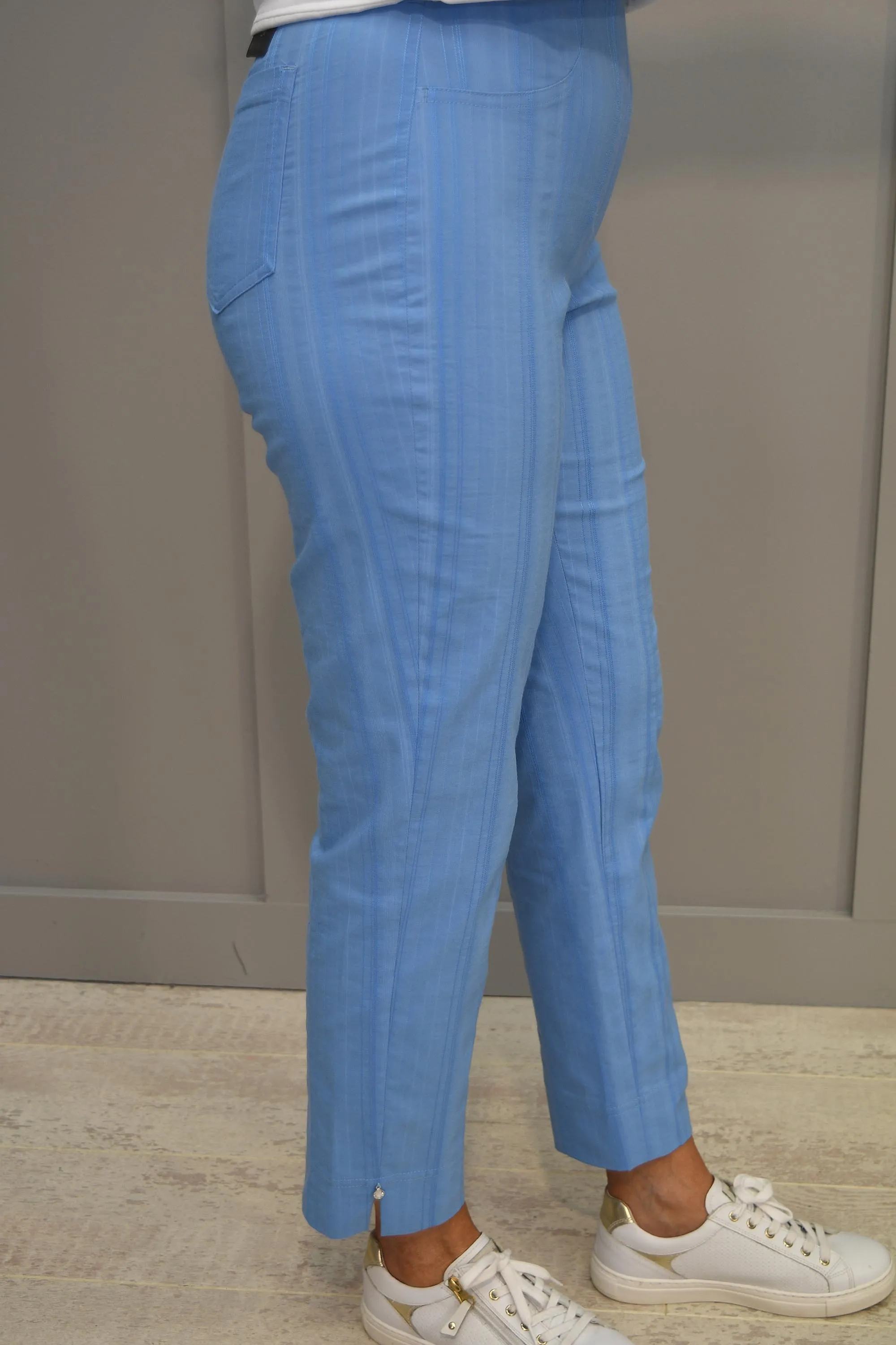 Robell Bella 09 Powder Blue Seersucker Trousers - 52642 54554 60