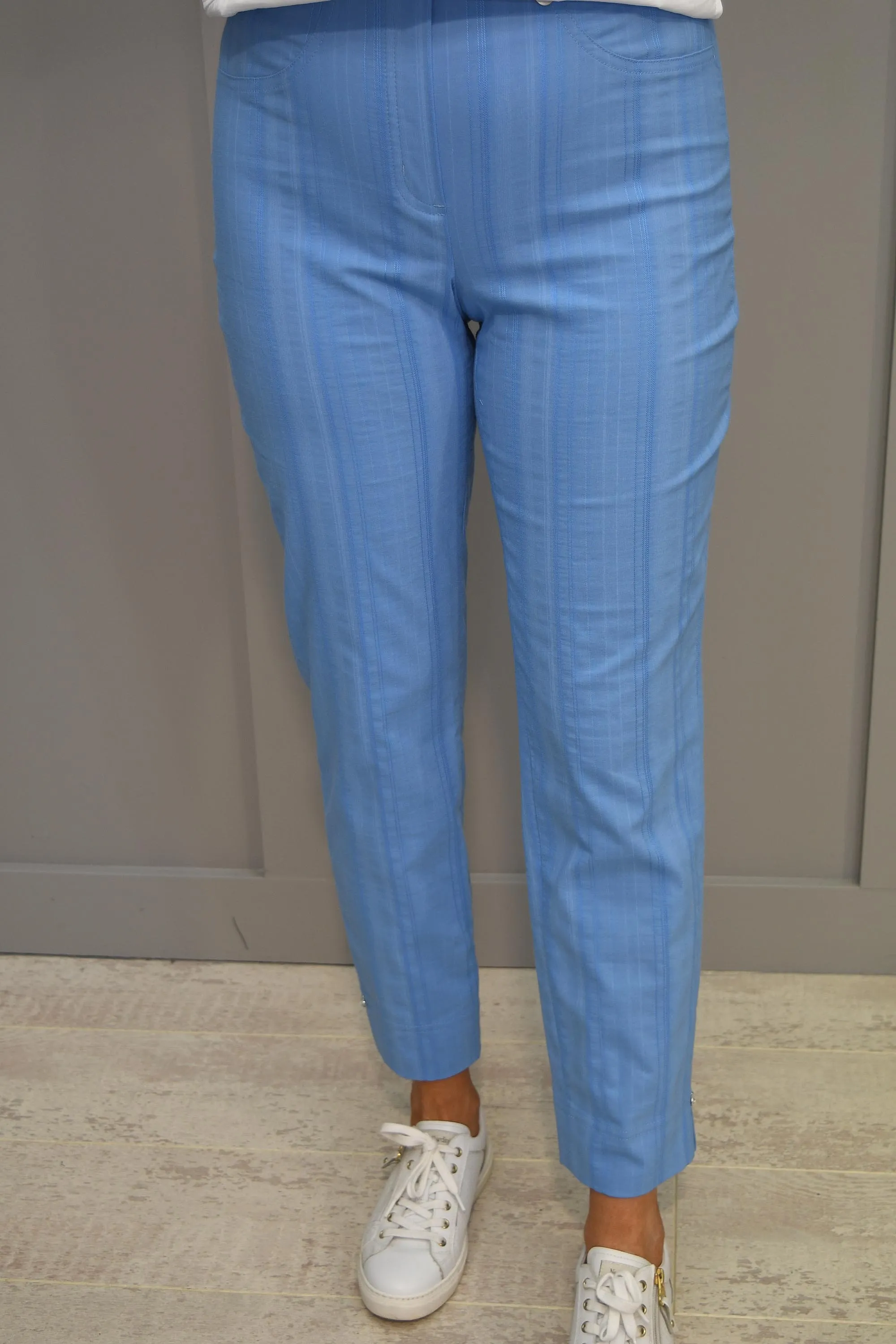 Robell Bella 09 Powder Blue Seersucker Trousers - 52642 54554 60