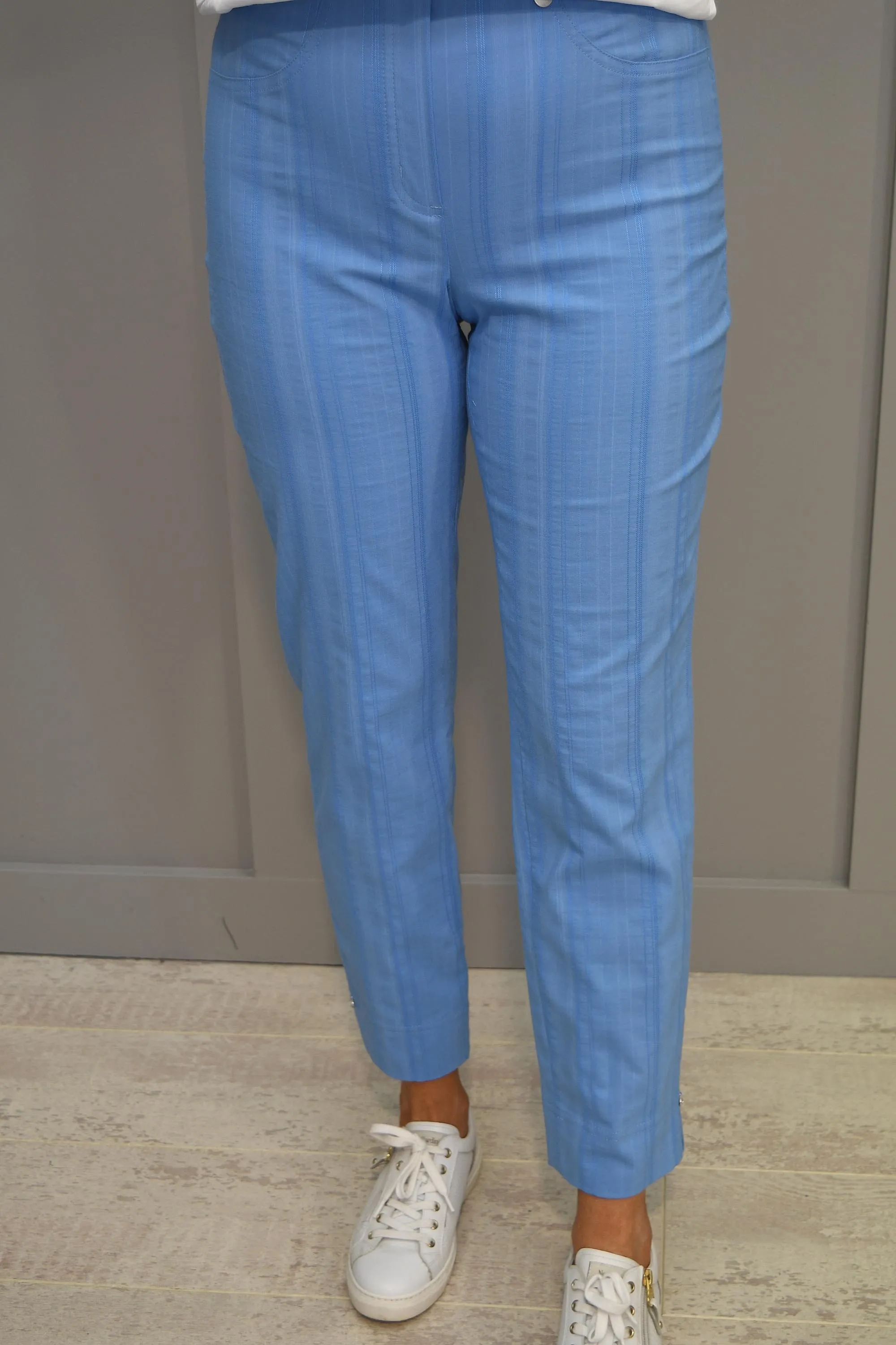 Robell Bella 09 Powder Blue Seersucker Trousers - 52642 54554 60