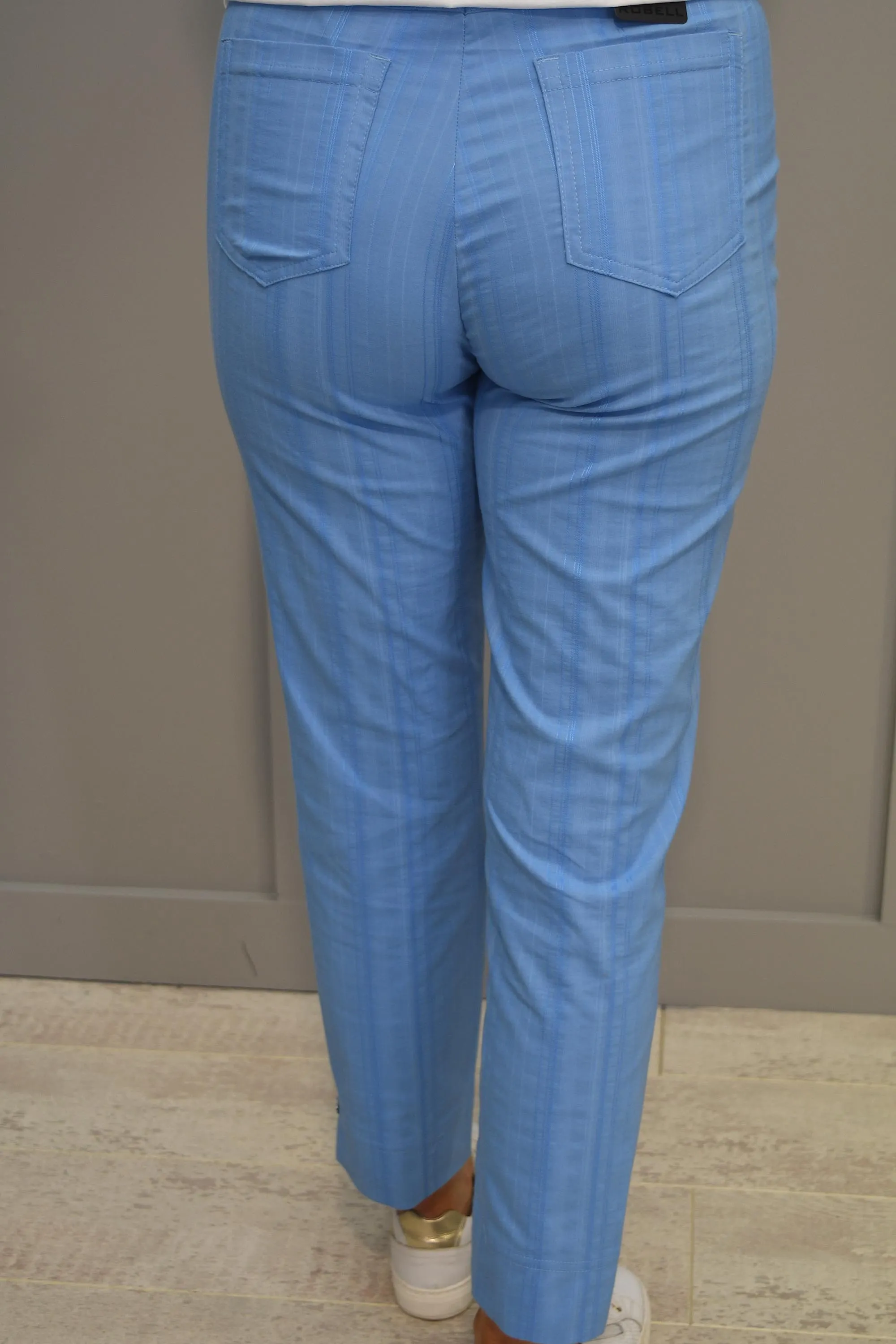 Robell Bella 09 Powder Blue Seersucker Trousers - 52642 54554 60