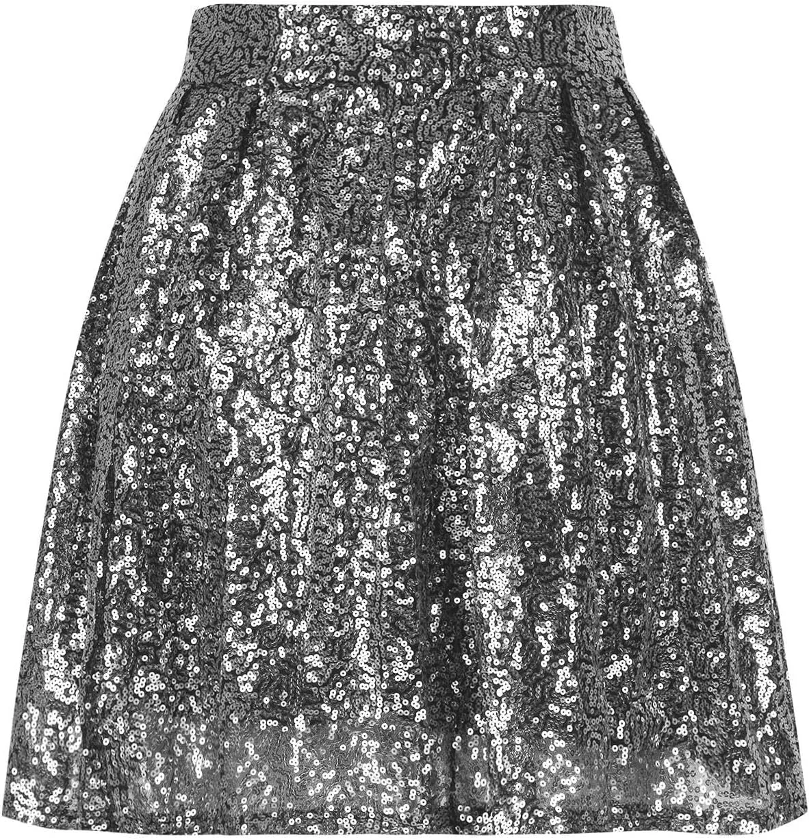 Sequin Mini Skirt for Women A-line Basic Skirt Stretchy Flared Casual Pleated Sparkly Skater Skirts Short Rave Skirt