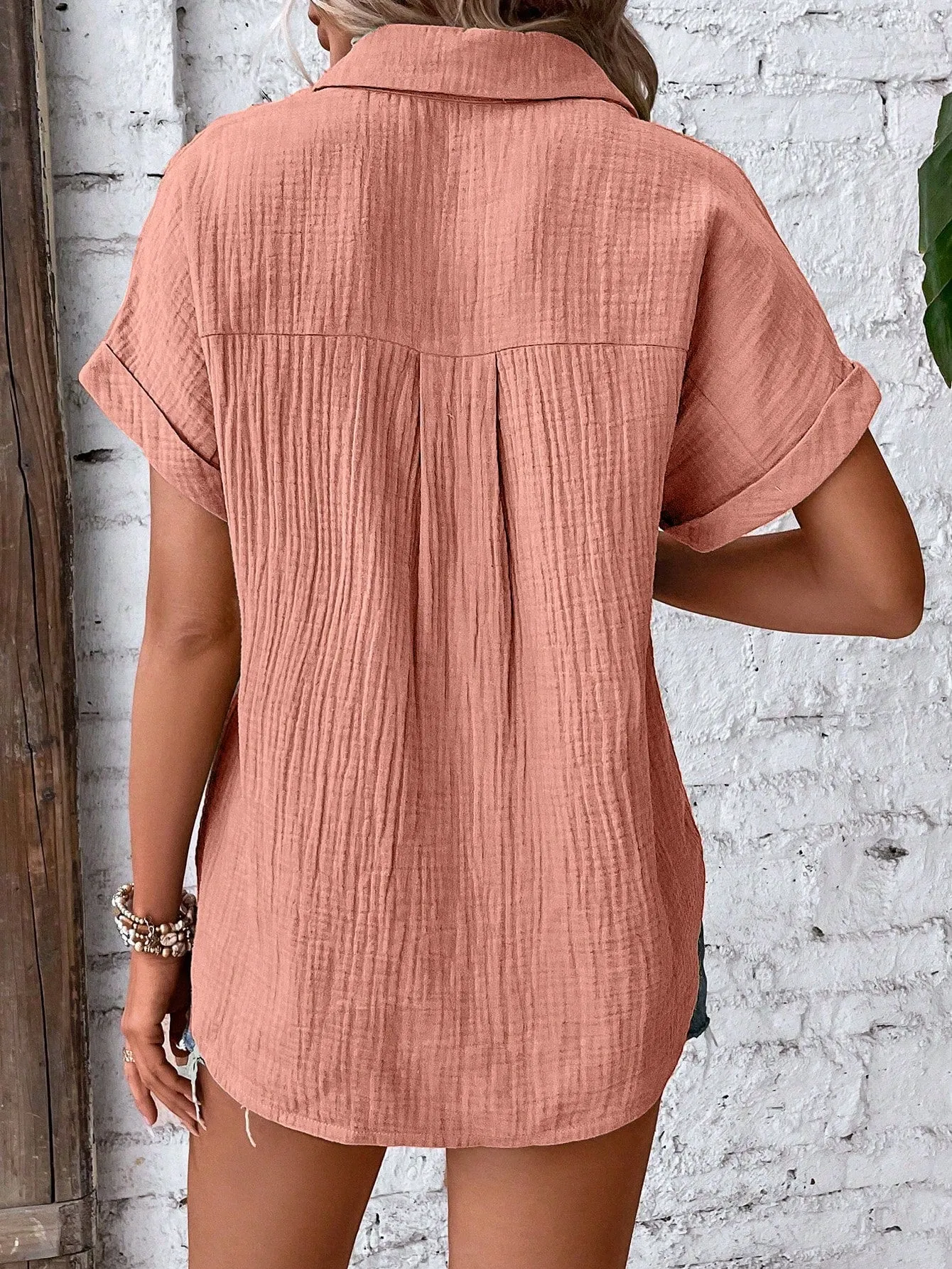 SHEIN LUNE Batwing Sleeve Pocket Patched Shirt