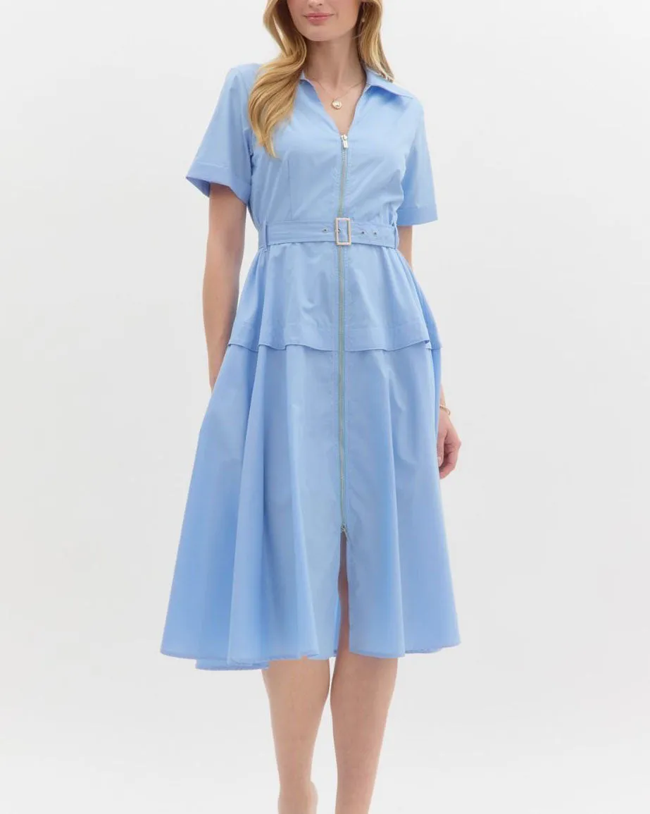 Short Sleeve Midi Dress - Blue