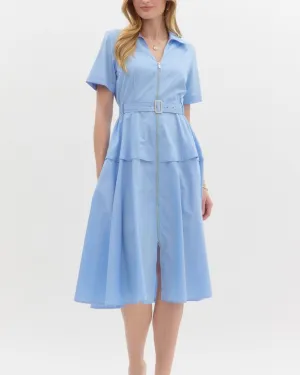 Short Sleeve Midi Dress - Blue