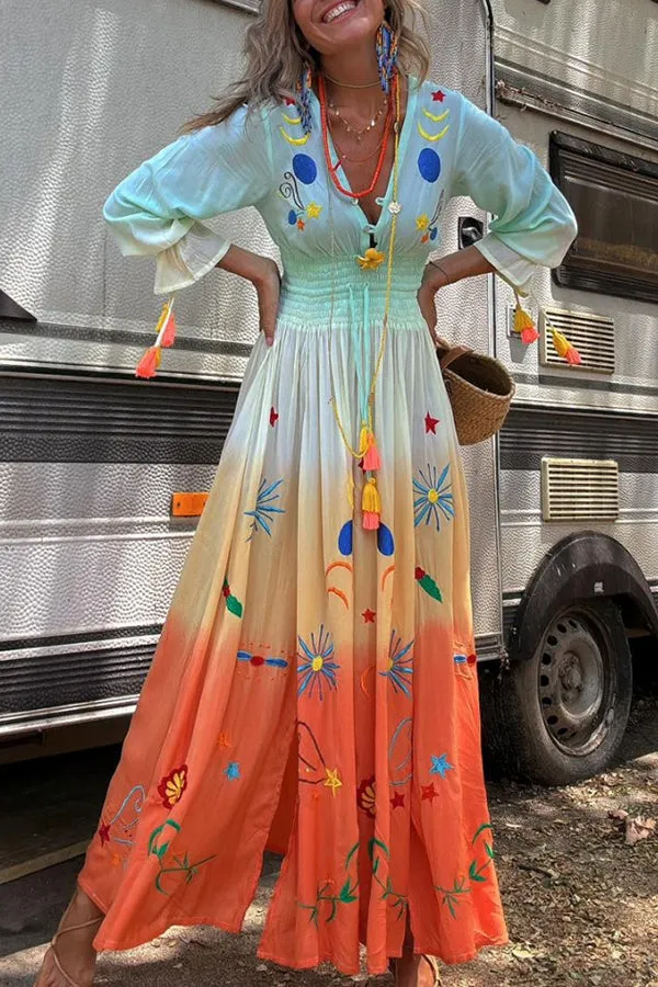 SIENNA  SUNSET OMBRE FLORAL MAXI DRESS 
