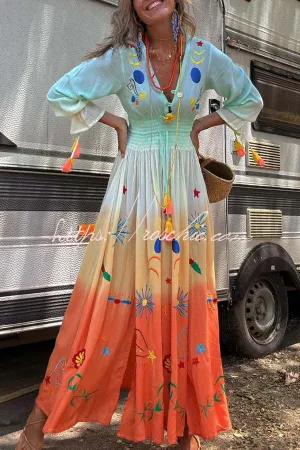SIENNA  SUNSET OMBRE FLORAL MAXI DRESS 