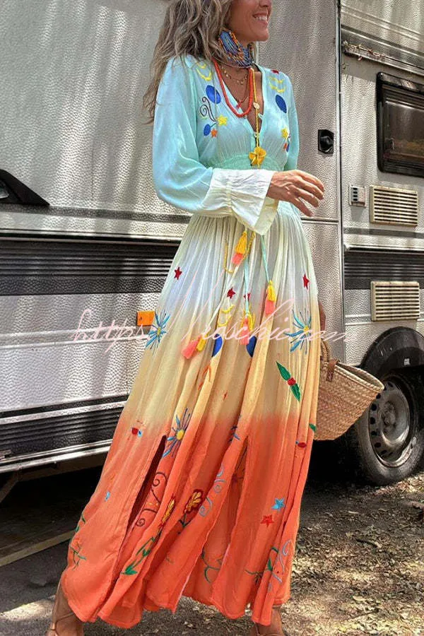 SIENNA  SUNSET OMBRE FLORAL MAXI DRESS 