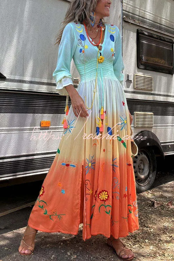 SIENNA  SUNSET OMBRE FLORAL MAXI DRESS 
