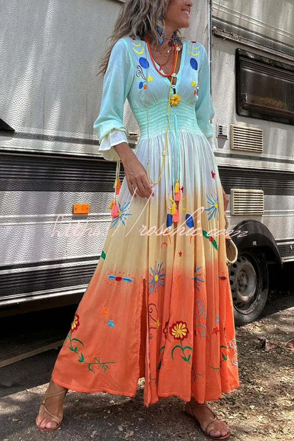 SIENNA  SUNSET OMBRE FLORAL MAXI DRESS 