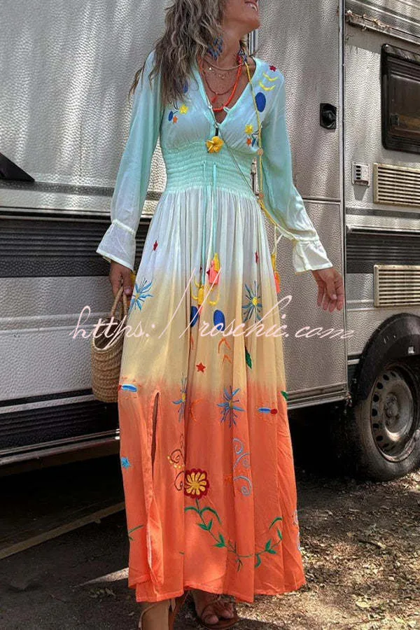 SIENNA  SUNSET OMBRE FLORAL MAXI DRESS 