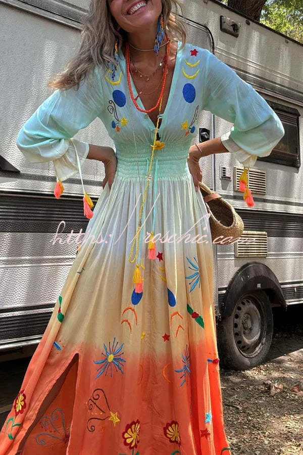 SIENNA  SUNSET OMBRE FLORAL MAXI DRESS 