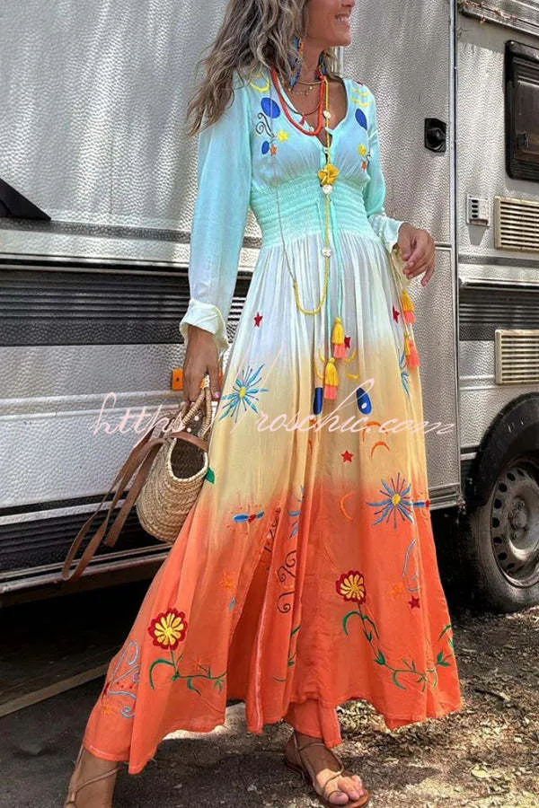 SIENNA  SUNSET OMBRE FLORAL MAXI DRESS 