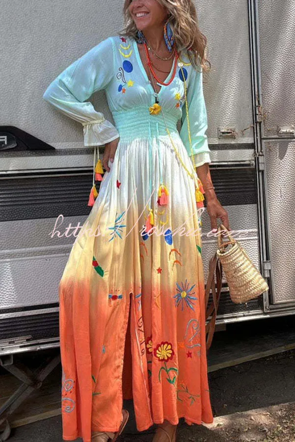 SIENNA  SUNSET OMBRE FLORAL MAXI DRESS 