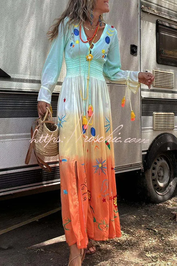 SIENNA  SUNSET OMBRE FLORAL MAXI DRESS 