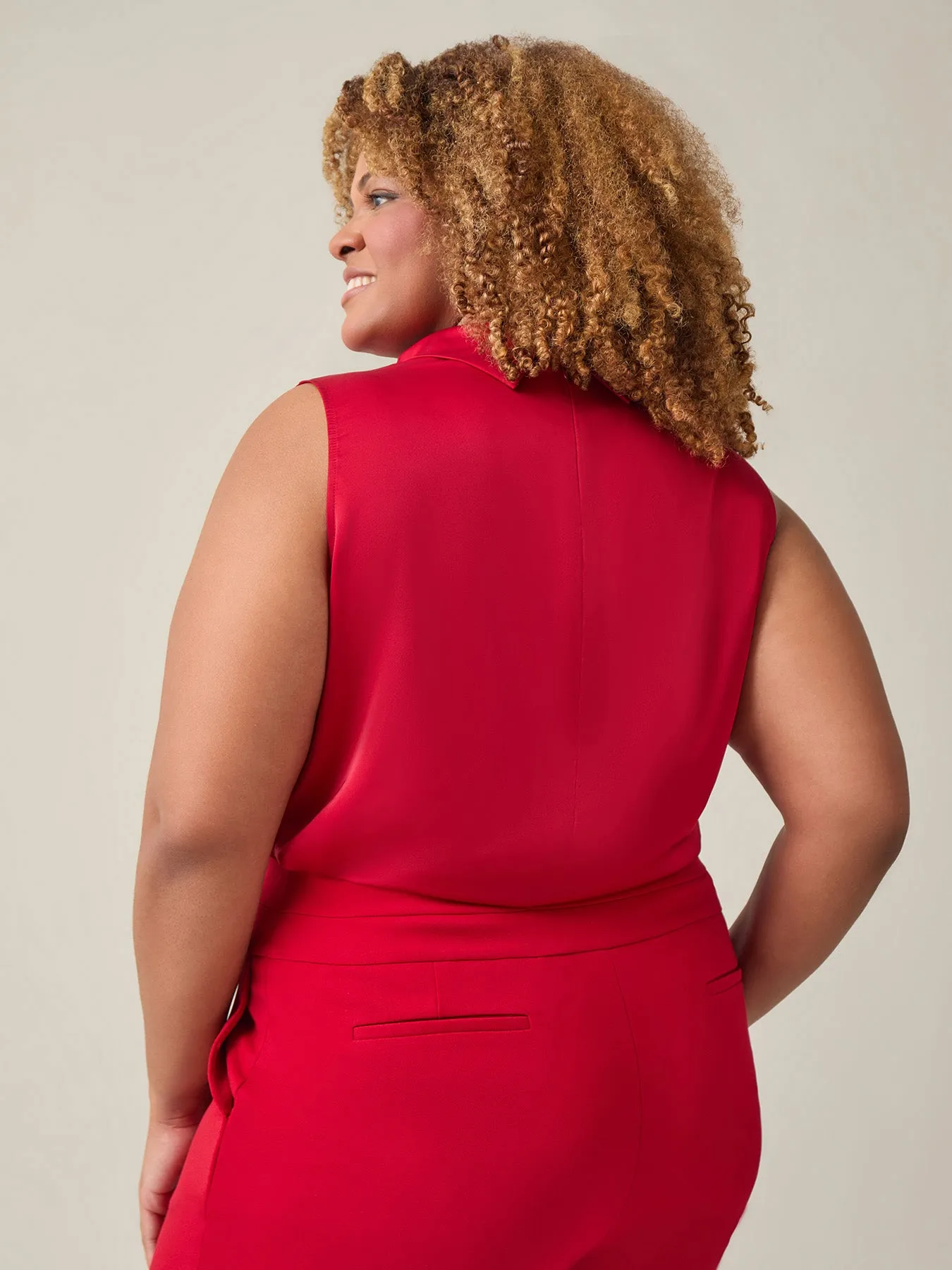 Sleeveless Twist Neck Blouse, Crimson