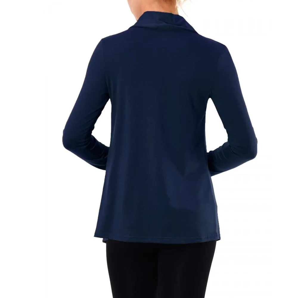 Small Women Lightweight Open Front Cardigan Sweaters Loose Casual Long Sleeve Top Navy