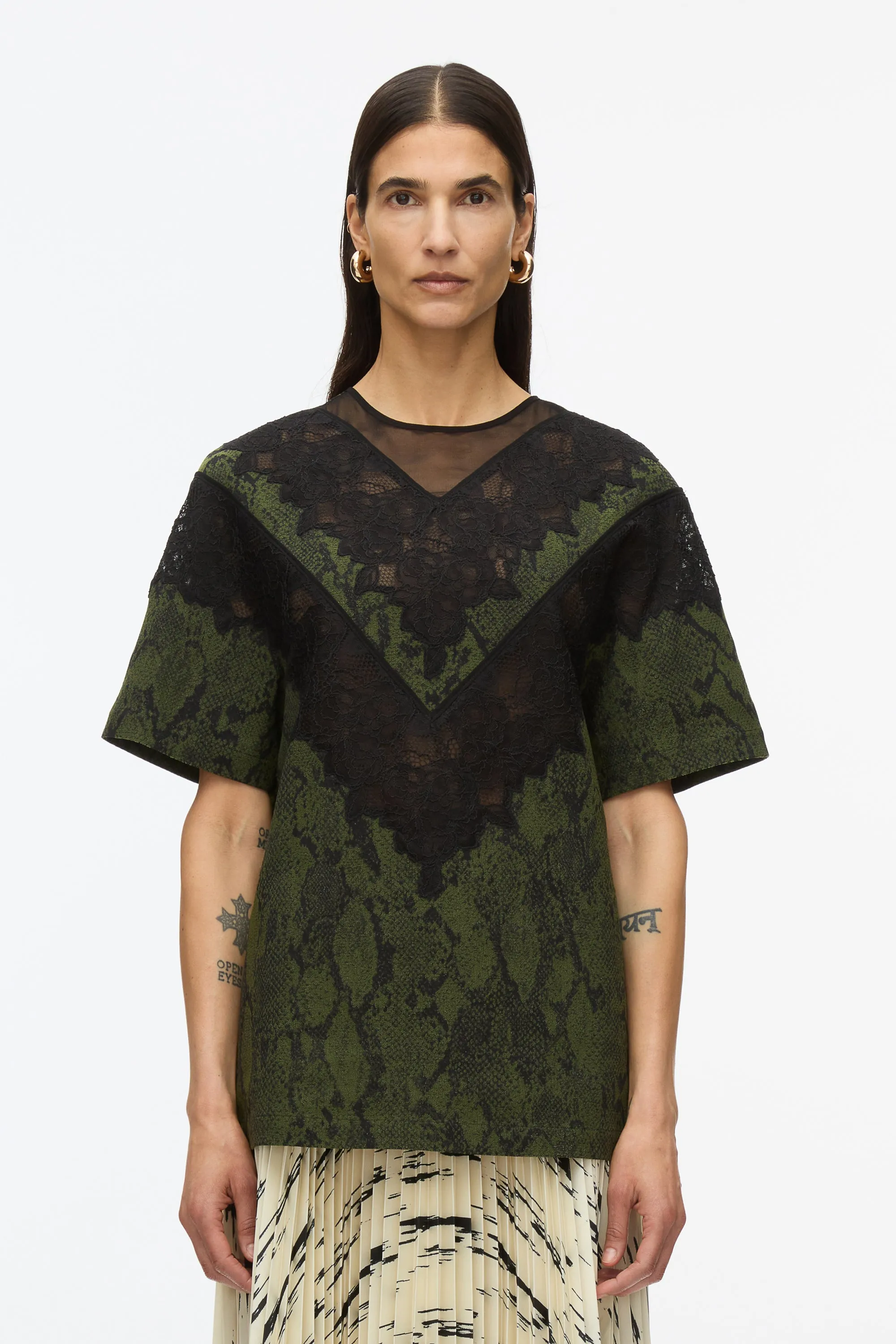Snake Tee With Lace Inlay