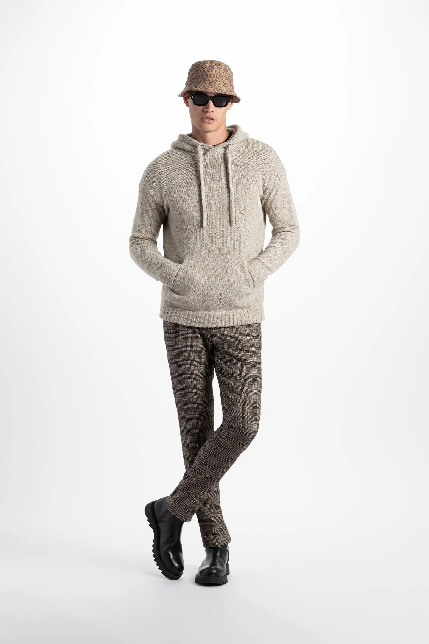 Soft Cloth Sweater Hoodie in Tweed - Oatcake