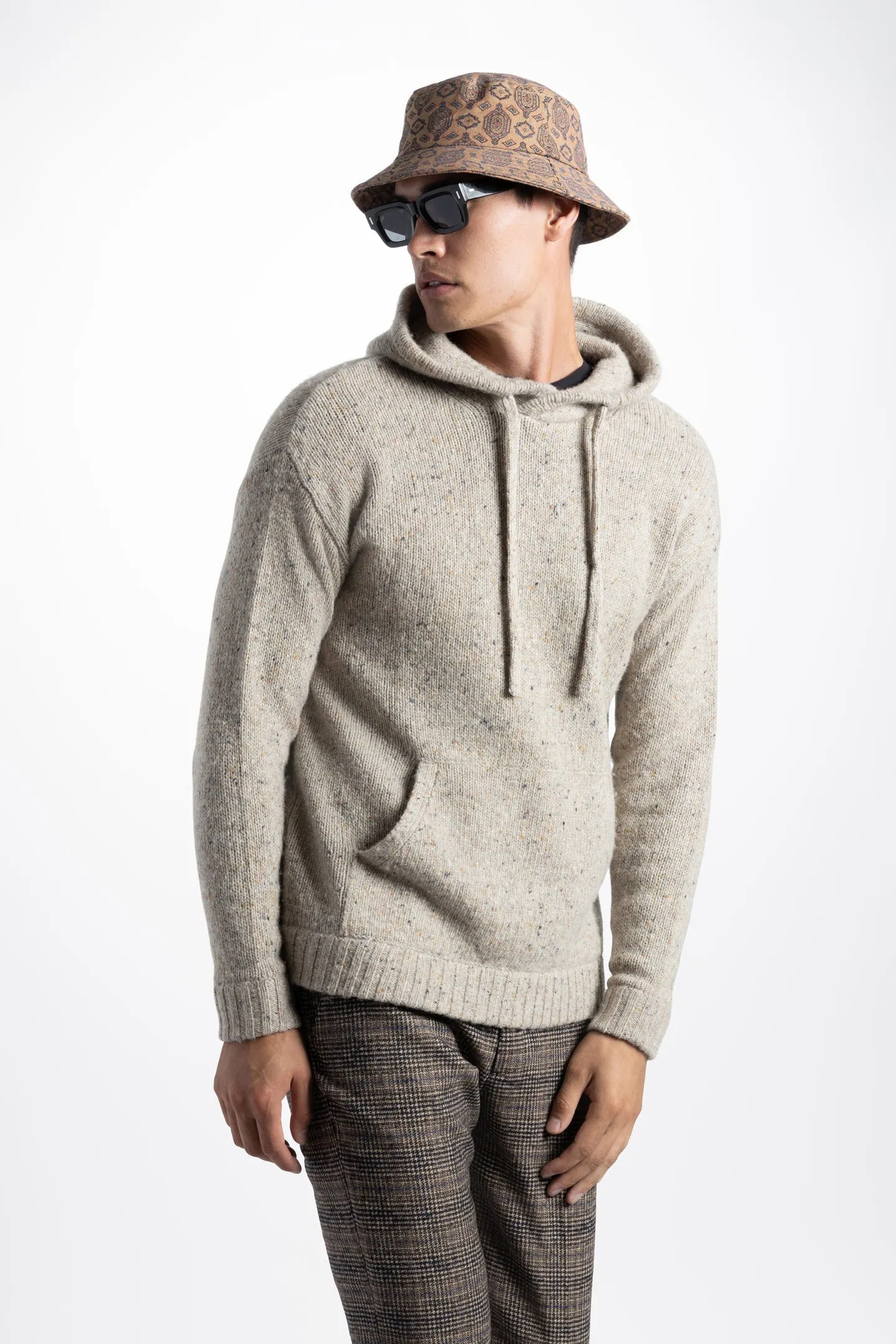 Soft Cloth Sweater Hoodie in Tweed - Oatcake