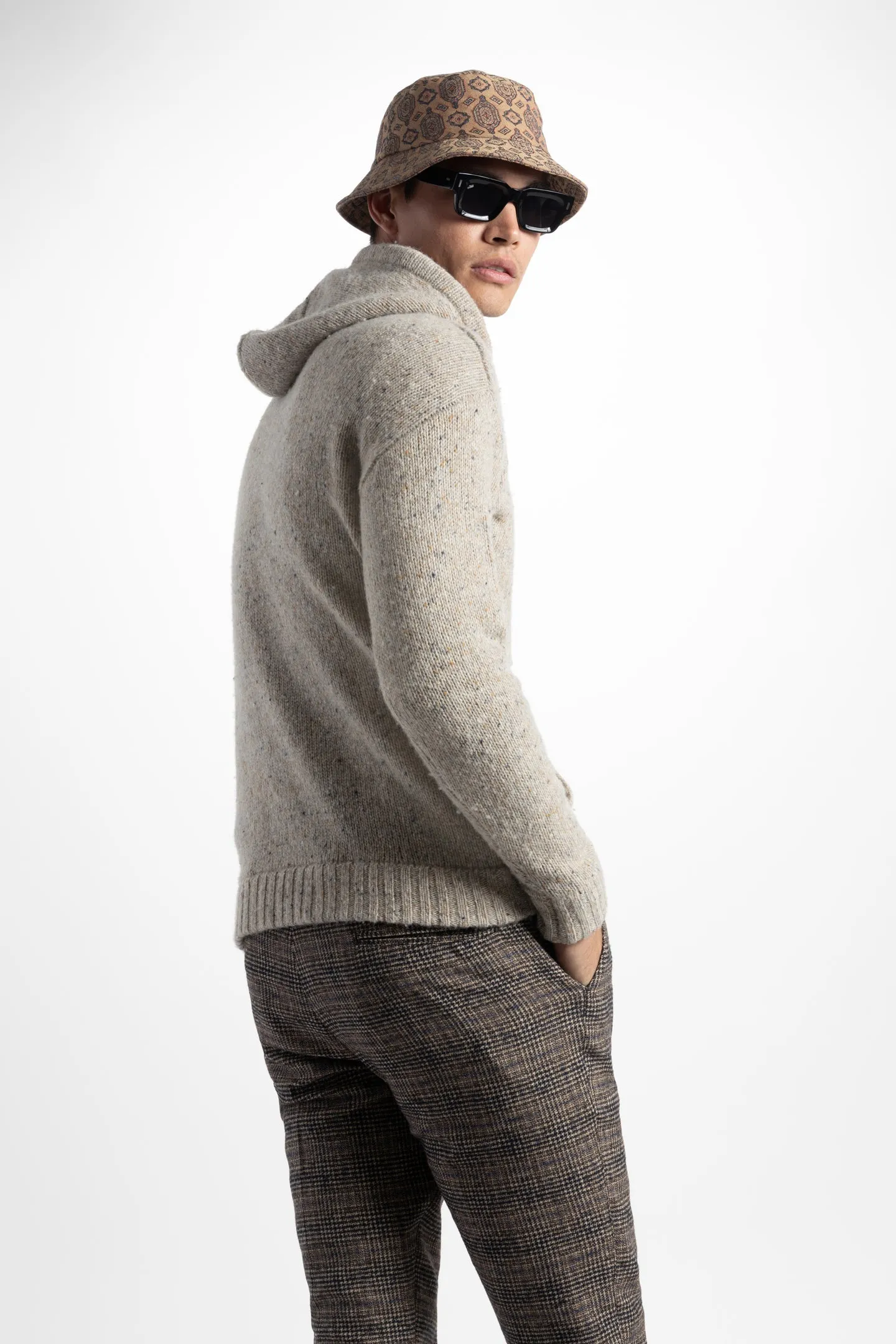 Soft Cloth Sweater Hoodie in Tweed - Oatcake