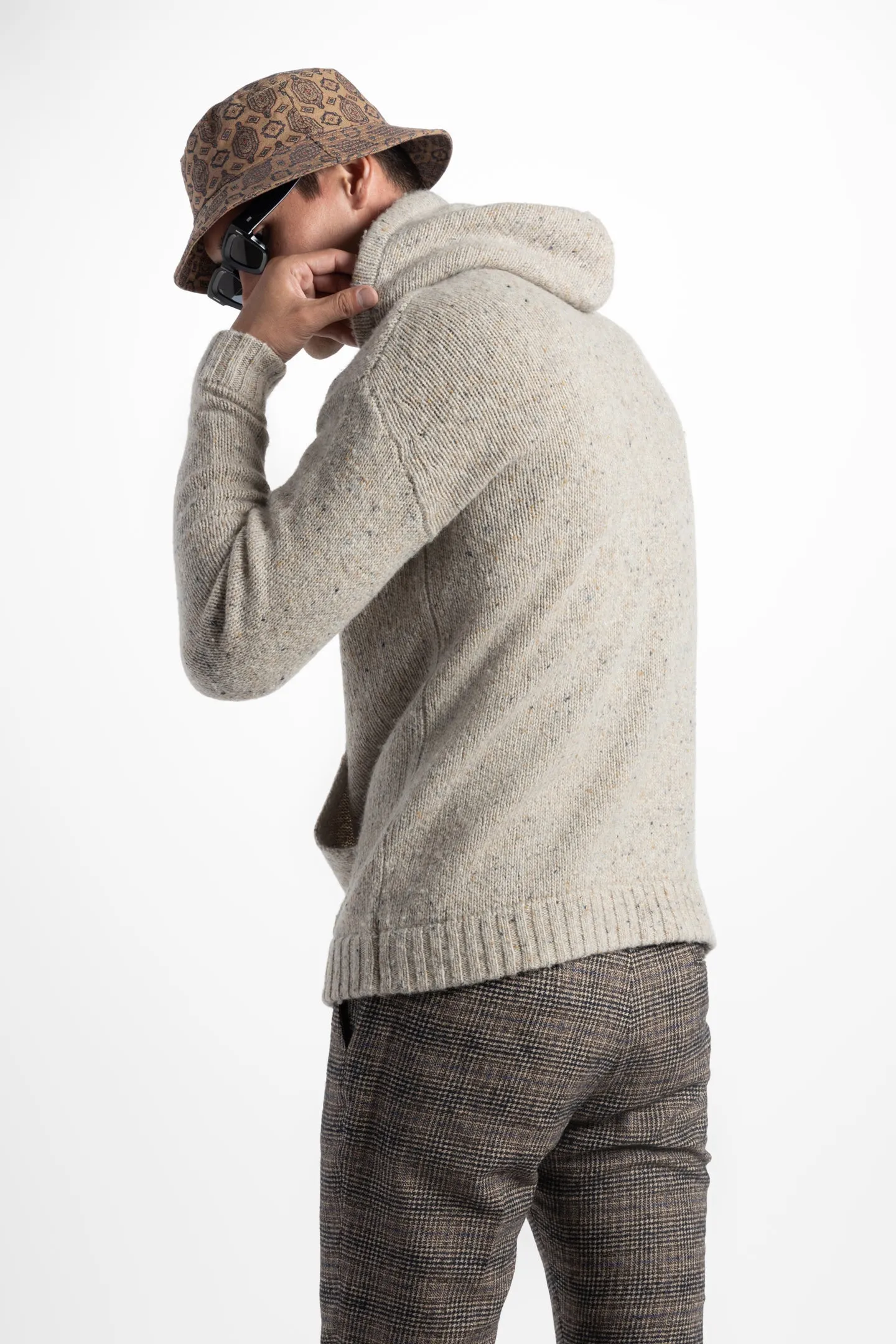 Soft Cloth Sweater Hoodie in Tweed - Oatcake