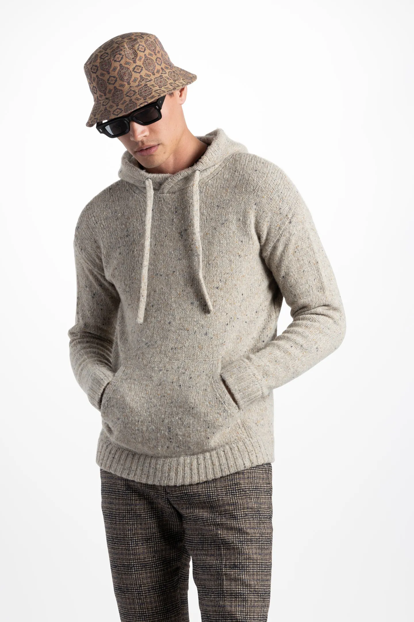Soft Cloth Sweater Hoodie in Tweed - Oatcake