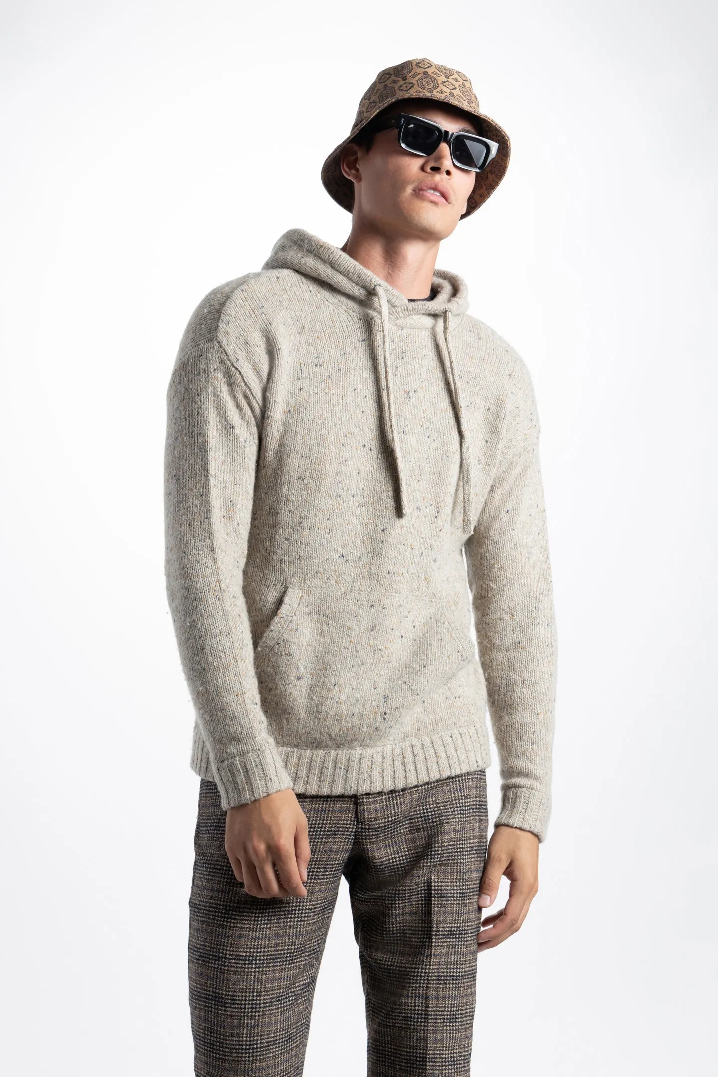 Soft Cloth Sweater Hoodie in Tweed - Oatcake