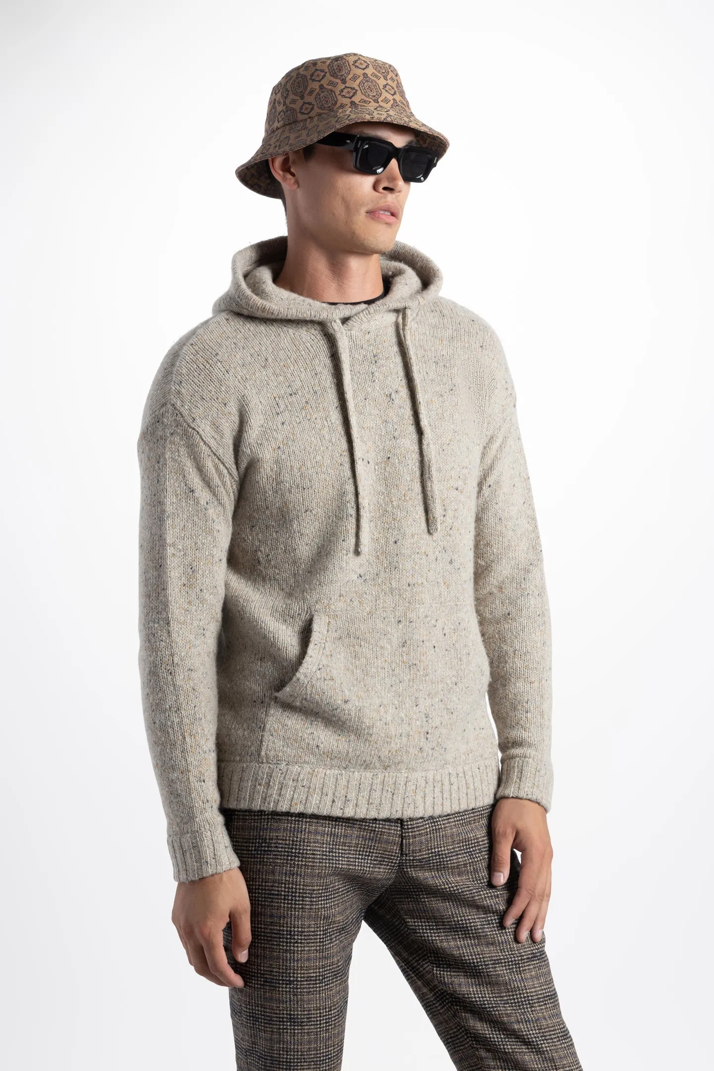 Soft Cloth Sweater Hoodie in Tweed - Oatcake