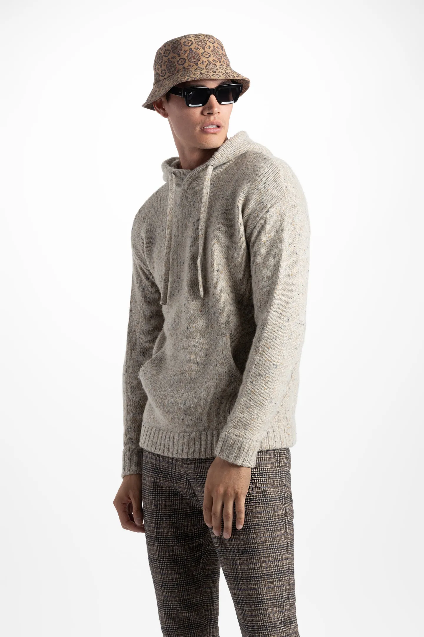 Soft Cloth Sweater Hoodie in Tweed - Oatcake